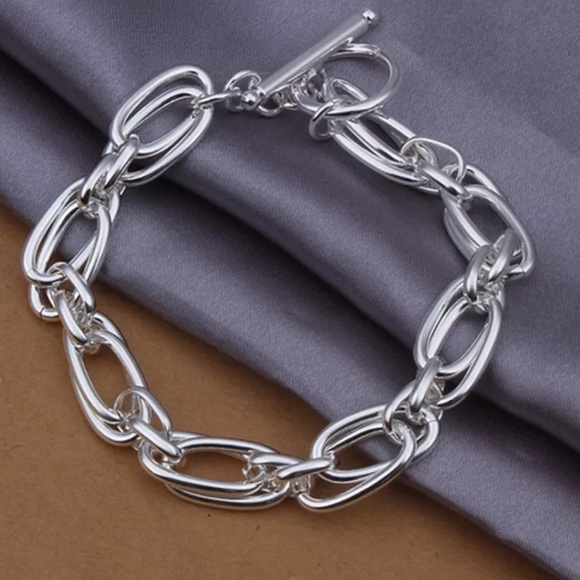 New Sterling Silver Double Link Chain Bracelet - Picture 2 of 5